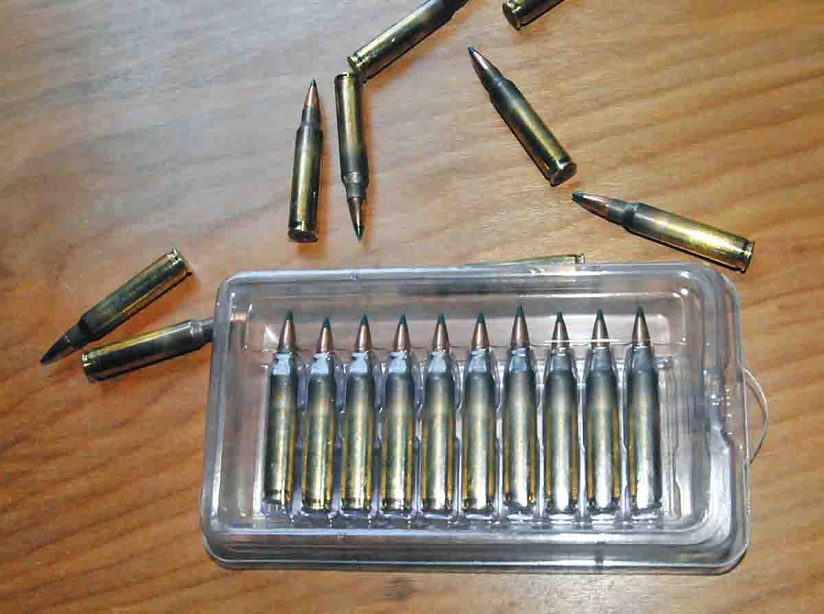 This Clamtainer Ammo Buddy plastic cartridge box holds 20 cartridges.